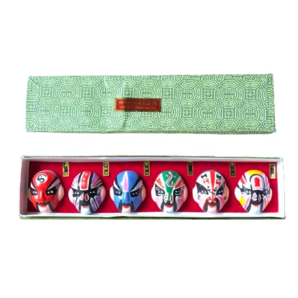 NEW Set of 6 Chinese Peking Opera Painted Ceramic Face Masks Collectible Decor - Picture 1 of 15